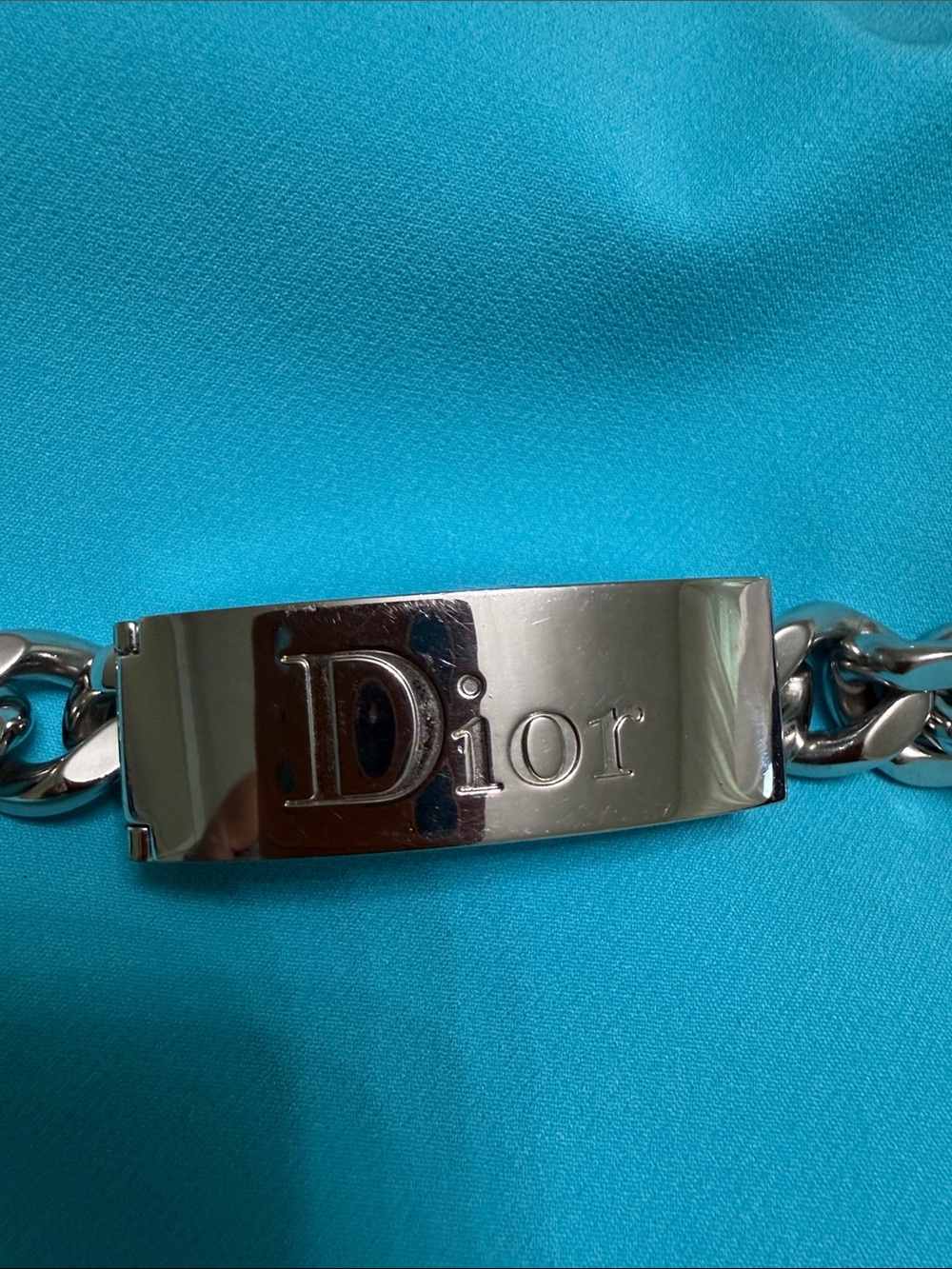 Authentic Dior Silver-Tone Engraved ID Curb Bracelet